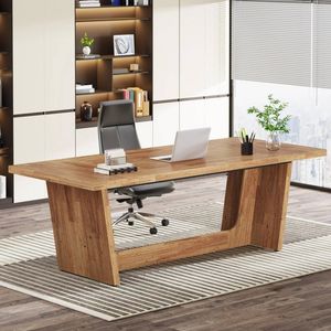 OAKORY 180cm Executive Wood Desk with Wide Surface and Scratch-Resistant Finish Brown