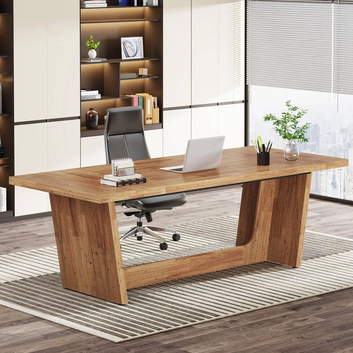 OAKORY 180cm Executive Wood Desk with Wide Surface and Scratch-Resistant Finish Brown