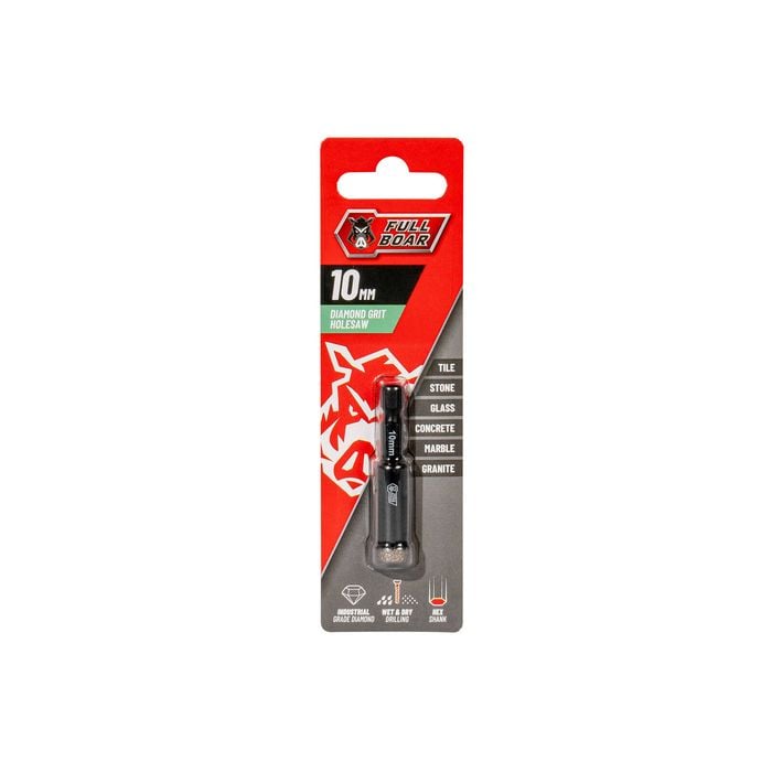 Full Boar 10mm Diamond Grit 1/4" Hex Shank Holesaw Bit FDGH-10