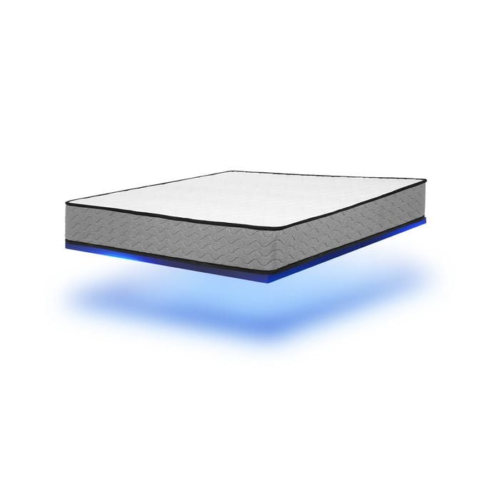 Advwin Queen Size LED Floating Bed Frame and Queen Mattress 16cm White