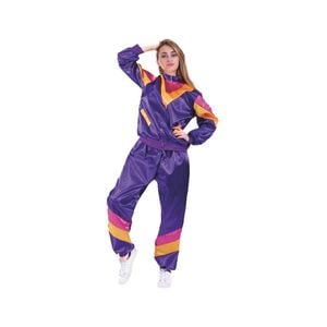 More Than Party Adult 80s Lady Track Suit Costume Purple Satin Like Retro L/XL