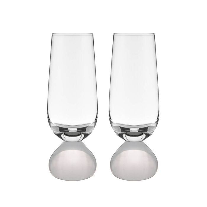 2pc Tempa Zephyr Spherical Champagne Flute Drinking Glasses Set 17cm White
