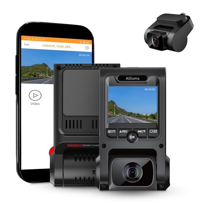 ALLIUMS 2.5K Dash Cam Duo Front+Rear, Wi-Fi GPS, WDR, Night Vision, G-Sensor, 256GB