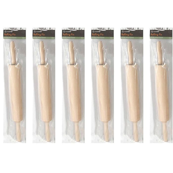 6PK Topchef Wooden Baking Rolling Pin Kitchen Utensil 42cm Natural