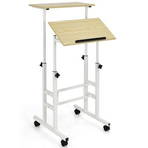 Costway Mobile Standing up Table Ergonomic Computer Desk Home Office Workstation, Natural