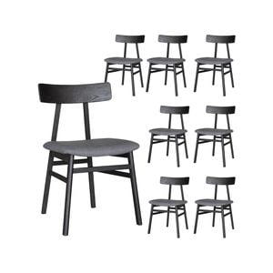 Claire Dining Chair Set of 8 Solid Oak Wood Fabric Seat Furniture - Black
