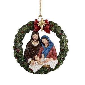 P&P Green Acrylic Nativity Christmas Wreath Hanging Ornament Religious Holiday Decoration