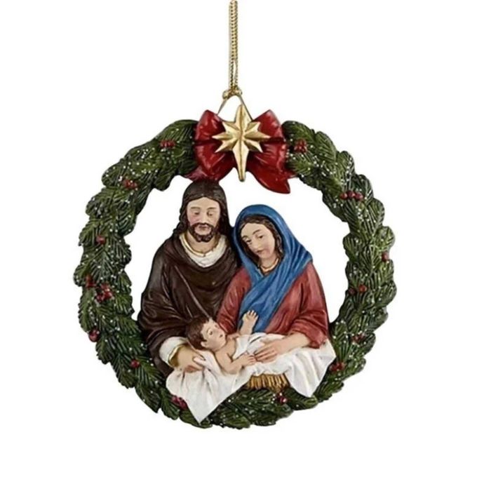 P&P Green Acrylic Nativity Christmas Wreath Hanging Ornament Religious Holiday Decoration
