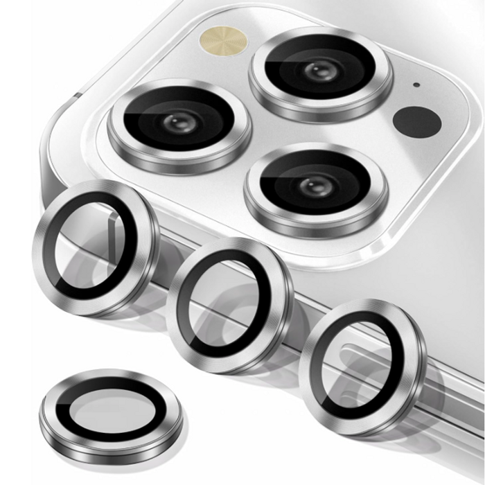 Metal Camera Lens Glass Individual Eagle Protector Cover - For Apple iPhone 15 Pro / 15 Pro max (3pcs) - Silver