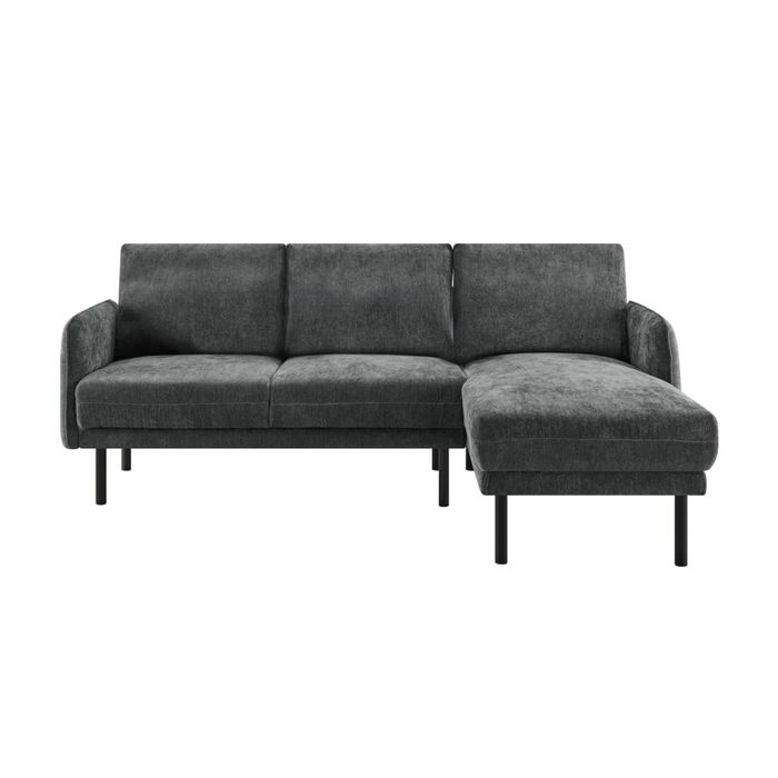 Design Square Osbert Premium Fabric 3-Ster Sofa Lounge Couch RH-Chaise Metal Legs Charcoal