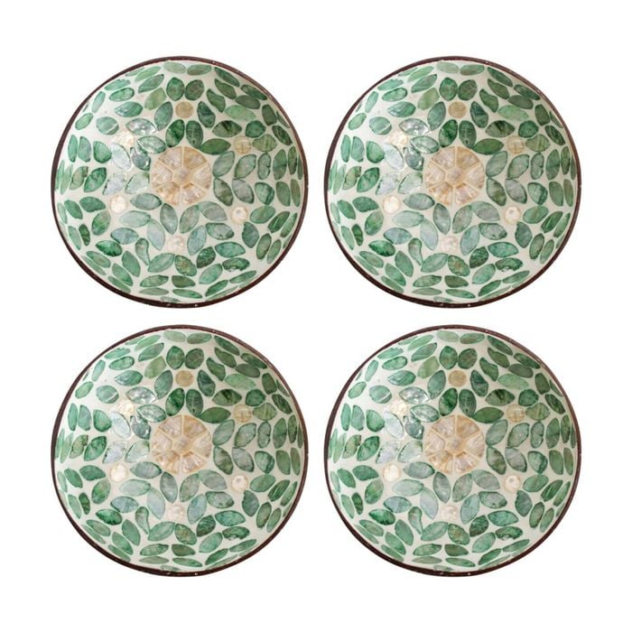 4pk Lvd Sacred Flower Round Coconut Capiz Trinket/jewellery Bowl 13x6cm