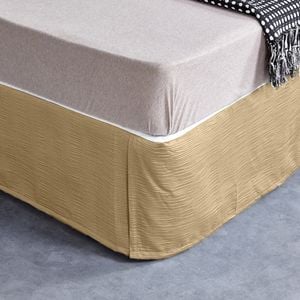CottonMore Bed Skirt Valance Corrugated Seersucker Pattern Beige - King