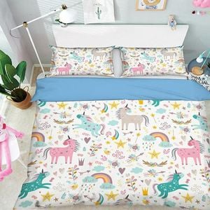 3D Rainbow Horse 072 Bedding Set Pillowcases Quilt Duvet Cover Set Queen King