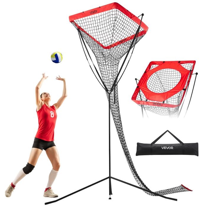 VEVOR Volleyball Setter Training Equipment Red Black Angle and Height Adjustable with Steel Base