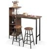 Costway 120cm Bar Table Stool Set Compact Dining Set W/glass Holders & Wine Rack Coffee
