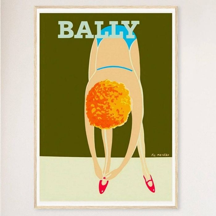 Galrie Bally Shoes 1980 Vintage Advertising Poster by Pierre FixMasseau for Home Decor, Wood Frame, A0 84 x 119cm (33 x 47inch)