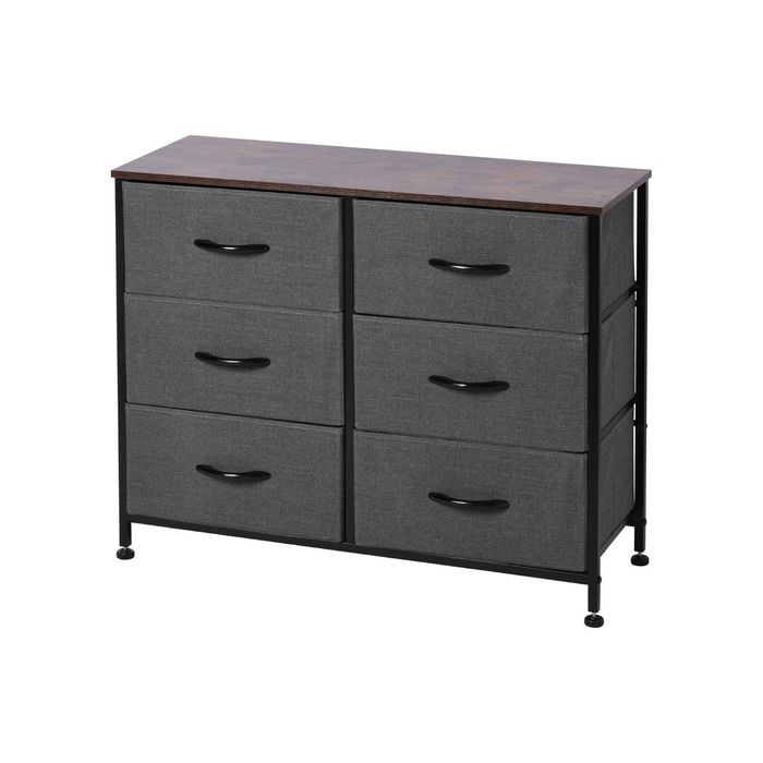 Sherwood Luna 6 Chest Of Drawers Lowboy Dresser Storage Wooden Desk Charcoal