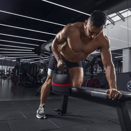 The Smart Adjustable Kettlebell replaces multiple weights in one sleek design