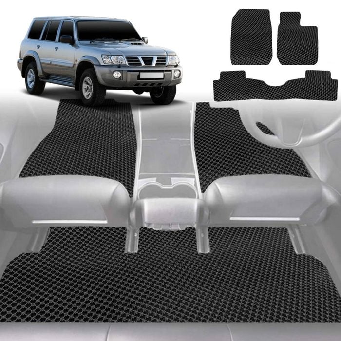 6D Diamond Car Floor Mats for Nissan Patrol Y61 1997-2016 Single Cab Chassis-Front Set-Black-Outback GT