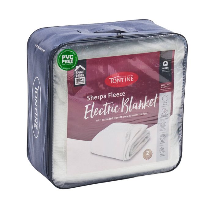 Tontine Soft & Cosy Sherpa Fleece Electric Blanket 3 Heat Settings Queen