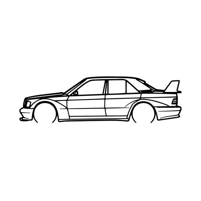 Ignite Laser Mercedes Benz 190E Silhouette Metal Wall Art Rustic Metal 47inch/120cm