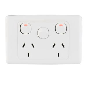 Deta 10Amp White Double Powerpoint with Extra Switch