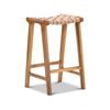 Casey 66cm Nude Tan Woven Leather Natural Teakwood Barstool