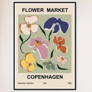 Galrie Flower Market Copenhagen 1980 Art Print - Abstract Floral Poster, Black Frame, A1 60 x 84cm (23 x 33inch)