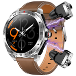 2 in 1 Bluetooth Smart Watch Wireless Earphones 1.52" IPS Touch Screen BT 5.0 - Brown Leather