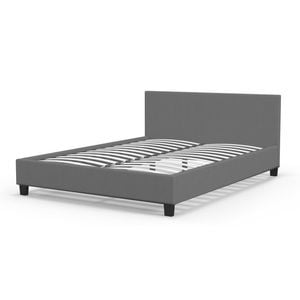 Single Upholstered Platform Bed Frame with Padded Headboard – Grey Grey Single