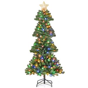 Costway 1.8M Artificial Hinged Christmas Tree w/Lighted Star Topper Holiday Decoration