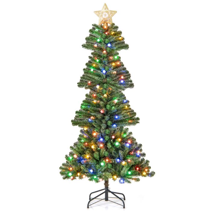 Costway 1.8M Artificial Hinged Christmas Tree w/Lighted Star Topper Holiday Decoration