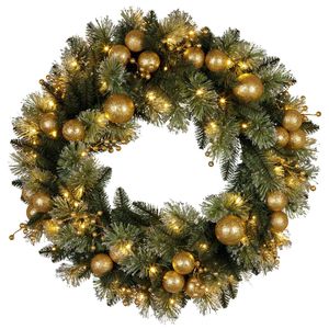 Christabelle 76cm Christmas Wreath Glittery with LED Lights Golden Baubles Front Door Decoration Ornament