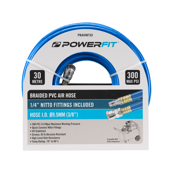 PowerFit 30m Braided Air Hose With Nitto Fittings