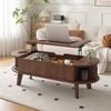 Advwin 120cm Lift Top Coffee Table Fluted Center Table w/ Sliding Door Cabinet & Hidden Storage Walnut
