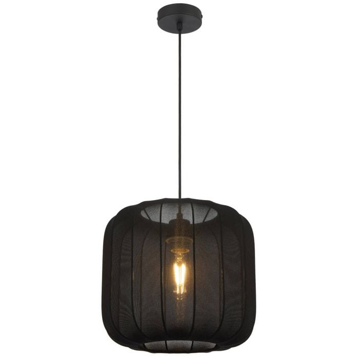 Telbix Jonsel Modern Pendant Hanging Lamp Light Fabric Metal Black