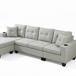 New Marcia Sectional Sofa with Chaise Linen - Cream