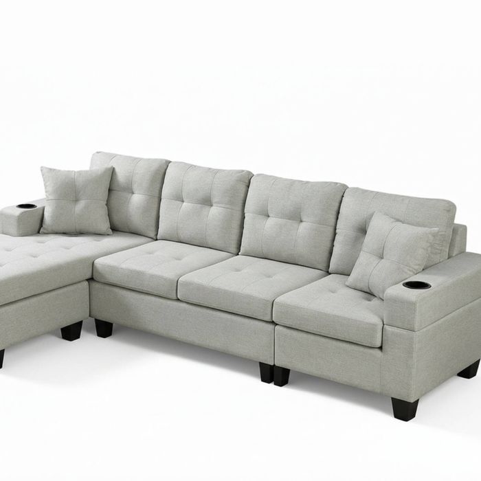 New Marcia Sectional Sofa with Chaise Linen - Cream