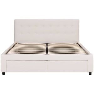 Julie PU Leather Queen Bed Frame with Drawers - White