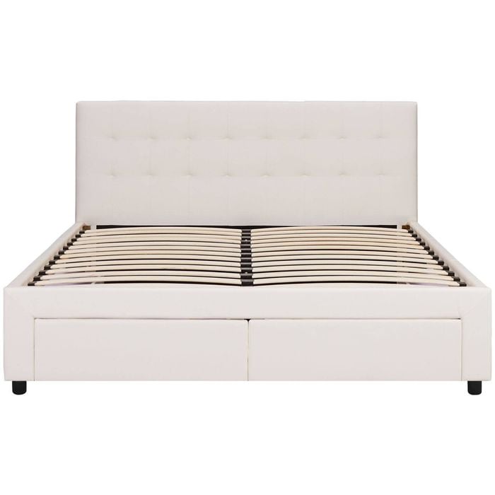 Julie PU Leather Queen Bed Frame with Drawers - White