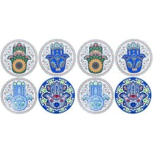 2x 4pc LVD Ceramic Coffee Table Decor Coasters Set 10.5x0.5x10.5cm Hamsa Hands