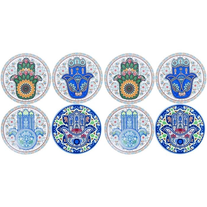 2x 4pc LVD Ceramic Coffee Table Decor Coasters Set 10.5x0.5x10.5cm Hamsa Hands