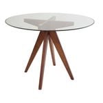 SK Designer Living | Replica Jean Prouve Inspired Round Glass Dining Table | Walnut Legs | 100cm