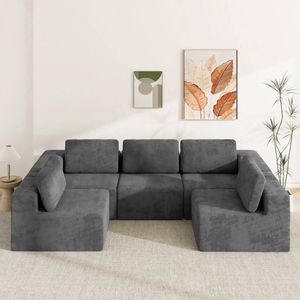 Advwin 415cm 5 Seater Sofa Convertible U Shaped Sofa Chenille Sectional Couch No Assembly Foam Modular Sofa Deep Grey