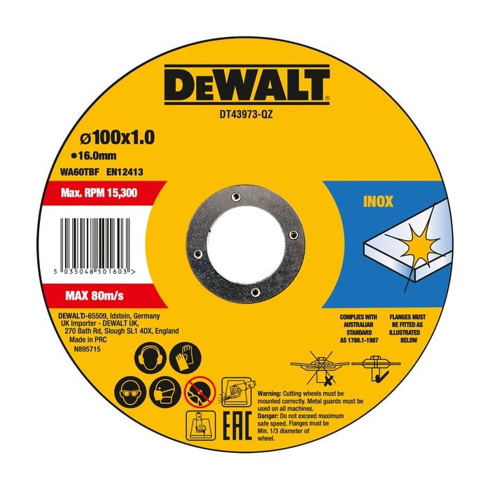 DeWALT 100 x 1.2 x 16mm Thin Cut Discs 10 Pack Tin DT43973-QZ