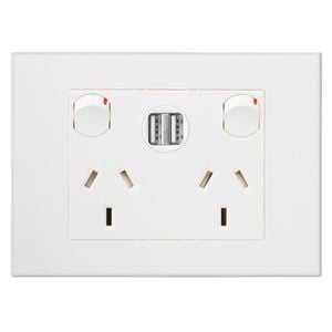 HPM VIVO White Double Powerpoint With Double USB Port