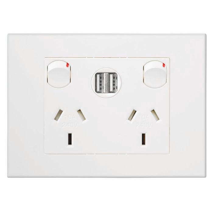 HPM VIVO White Double Powerpoint With Double USB Port