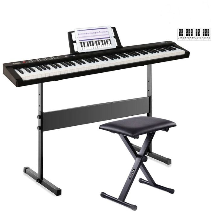 Maestro Beginner 88-Key Digital Piano Keyboard Package (Black) with Stand & Bench