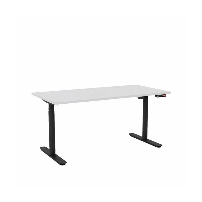 Olg Agile Motion Plus Round Leg Black Frame White Top Height Adjustable Desk L1200mm X W600mm
