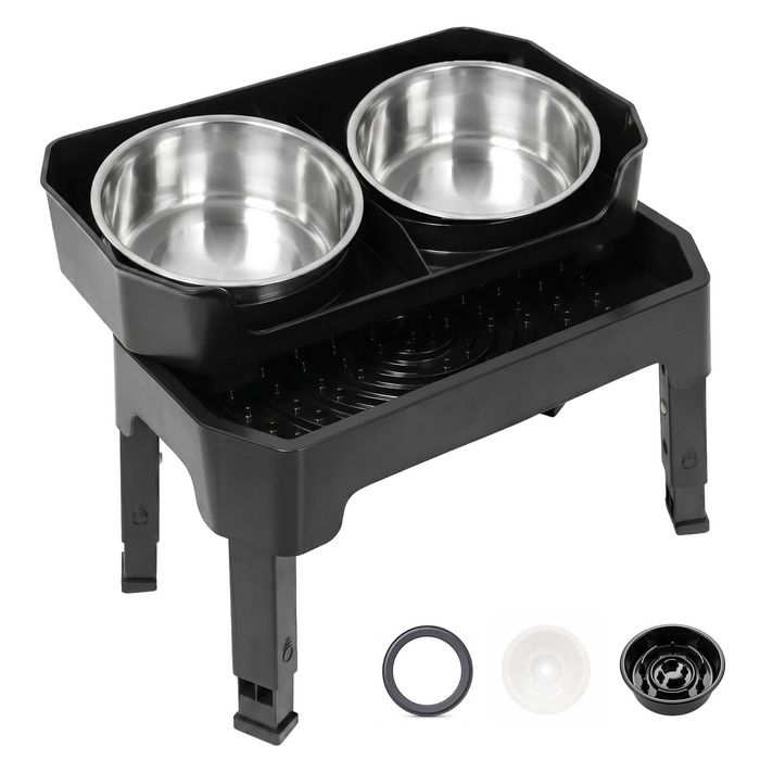 PaWz Raised Dog Bowls Adjustable Elevated Feeder Slow Feeder Lick Mat Foldable